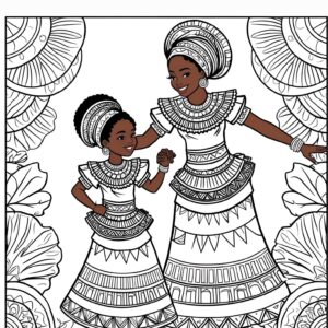 Coloring Pages for African American Kids – 10 Printable PDF & SVG Files – Black Mom & Me ZIP Bundle