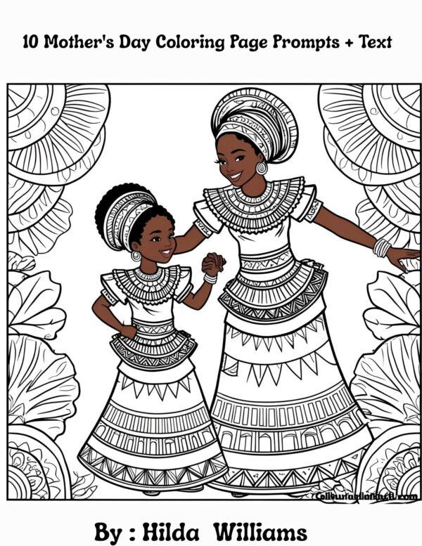 Coloring Pages for African American Kids – 10 Printable PDF & SVG Files – Black Mom & Me ZIP Bundle